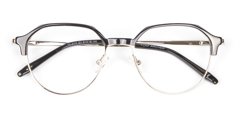 Unusual Shaped Glasses Black & Silver  - 1