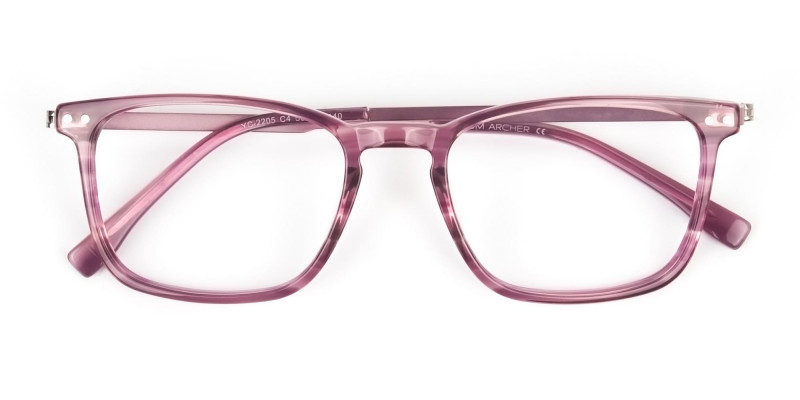 Rectangular Striped Pink Lilac Eyeglasses - 1