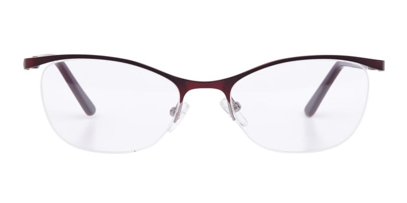 Burgundy Red Oval Cat-Eye Glasses Frame Women-1