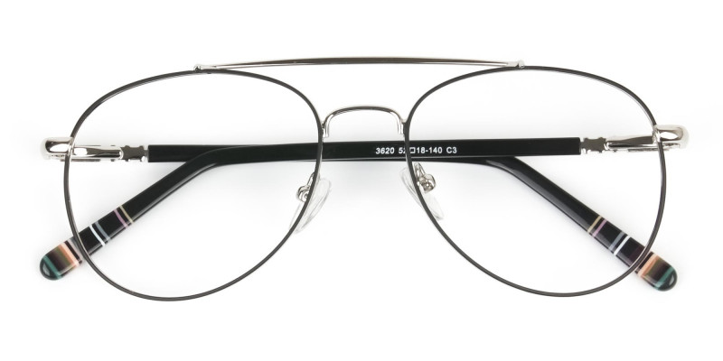 Aviator Black & Silver Fine Metal Glasses - 1