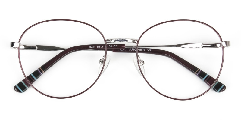Metal Weightless Round Glasses Burgundy and Silver- 1