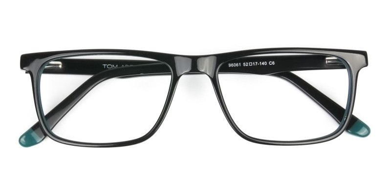 Black and Dark Green Temple Tips Glasses in Rectangular - 1