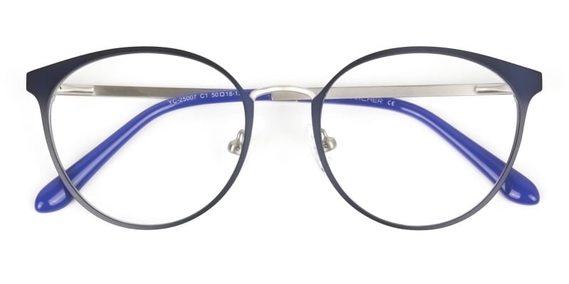Navy Blue and Silver Round Glasses Frames Men Women  - 1