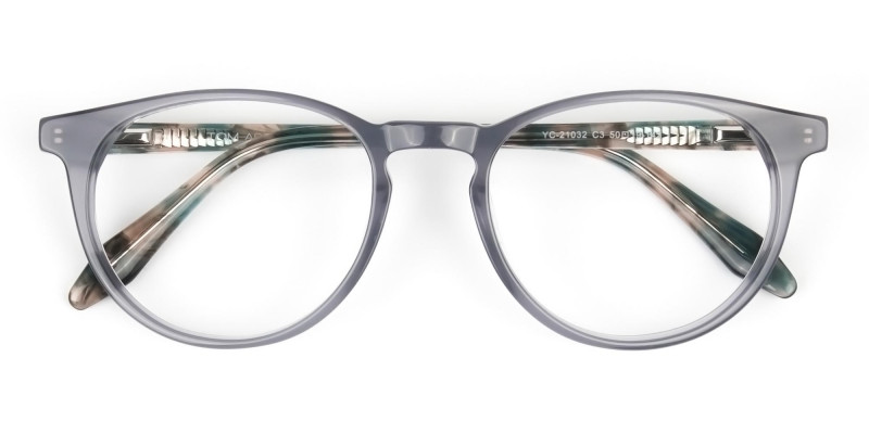 Keyhole Grey Frame Eyeglasses with Brown, Blue Tortoise Temple - 1
