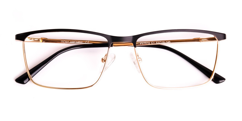 black and gold metal rectangular full rim glasses frames-1