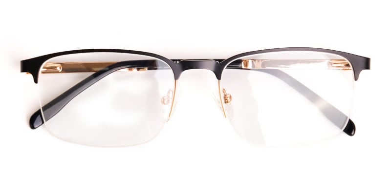 black and gold rectangular half rim glasses frames-1