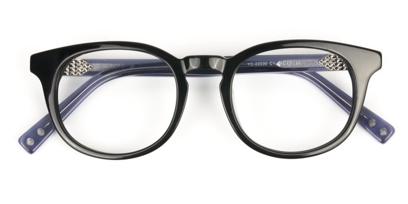 Wayfarer Round High-Grade Thick Black Translucent Blue Glasses - 1