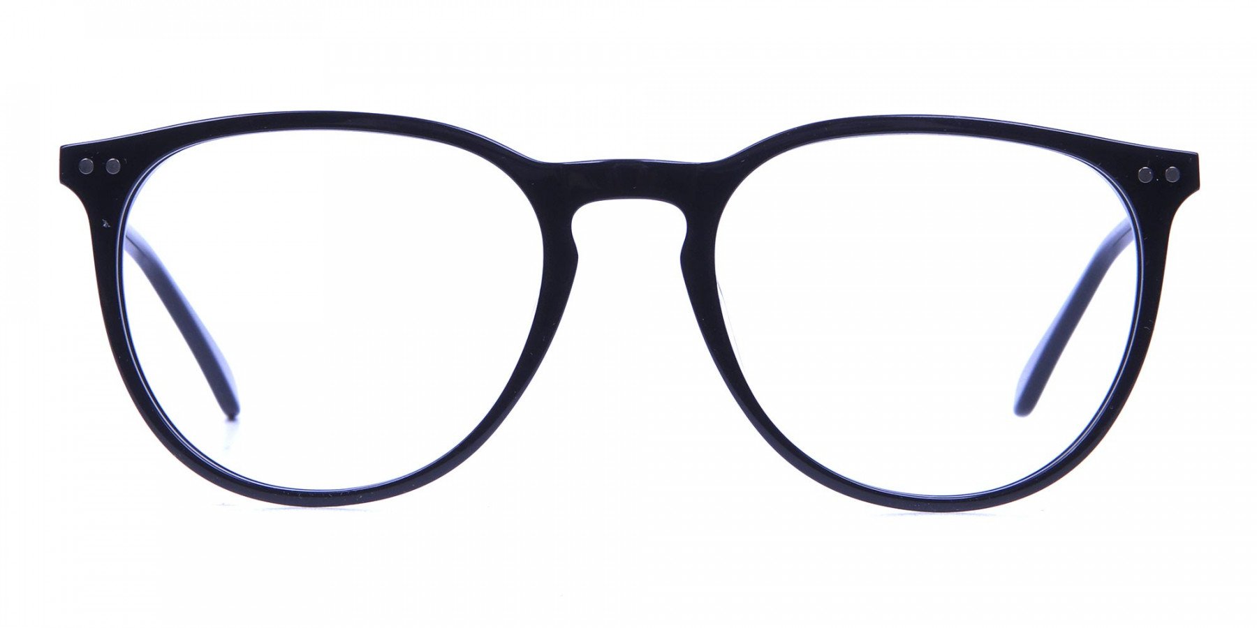 Glossy Black Round Glasses with Slim Arms