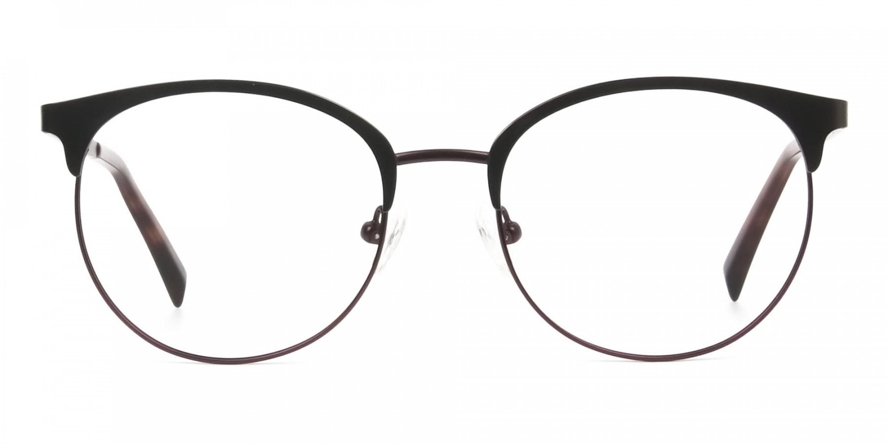 Brown & Gunmetal Clubmaster Glasses in Round - 1