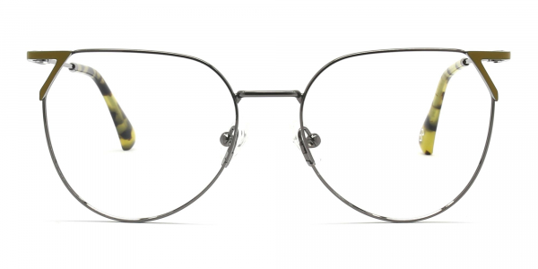 green metal eyeglass frames