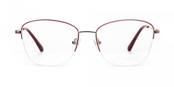 Red & Gold Half Frame Cat Eye Glasses For Women  
