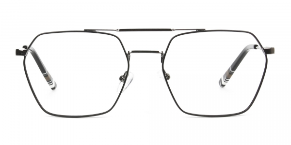 Hipster Geometric Black & Gunmetal Thin Metal Frame Glasses  