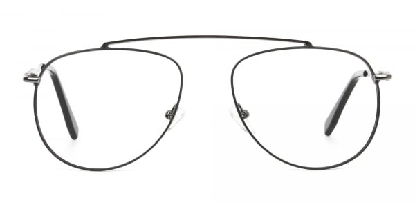 Silver & Dark Navy Thin Metal Aviator Frame Glasses  
