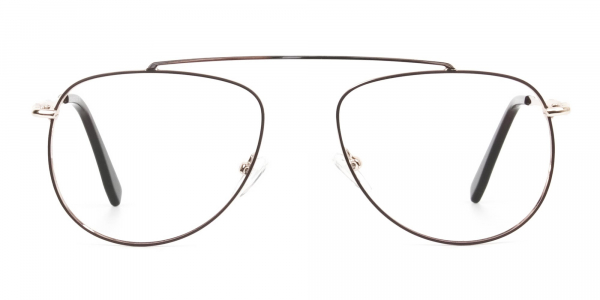 Gold & Brown Thin Metal Aviator Glasses  