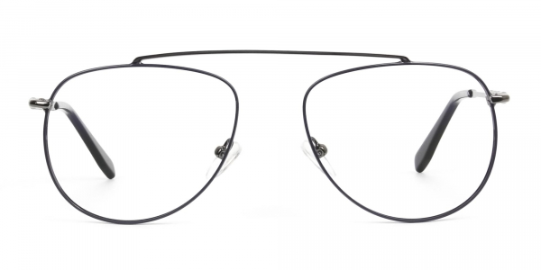Gunmetal & Dark Navy Thin Metal Aviator Glasses  
