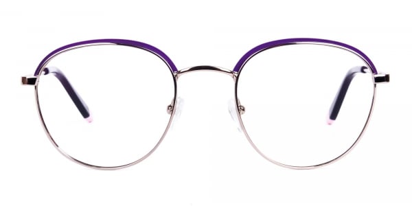 Dark Purple Silver Round Aviator Glasses