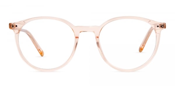 transparent and crystal clear orange round glasses frames