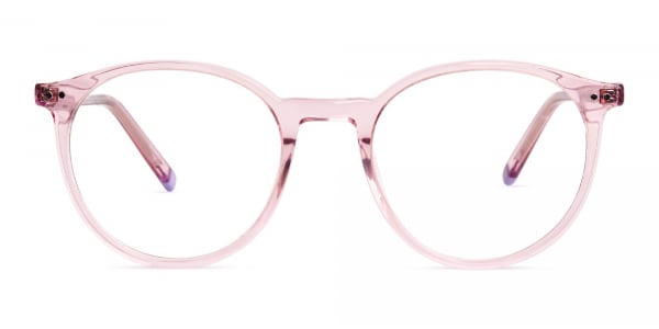 transparent or crystal clear blossome and nude pink round glasses frames