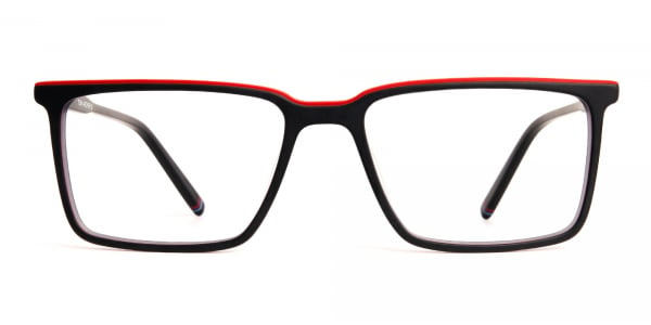 black and red rectangular glasses frames