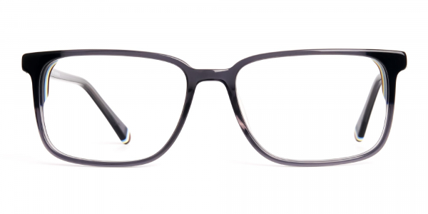 dark grey shiny rectangular glasses frames
