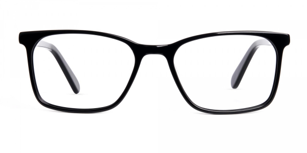 black and transparent rectangular glasses frames