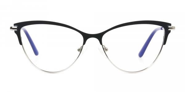 Navy Blue and Silver Metal Cat Eye Glasses  