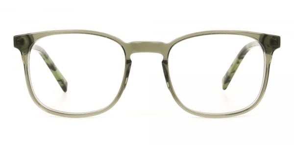 Translucent Camouflage & Olive Green Square Glasses  