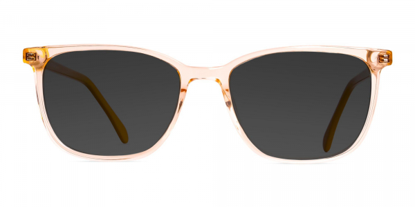 transparent orange wayfarer and rectangular dark grey tinted sunglasses frames