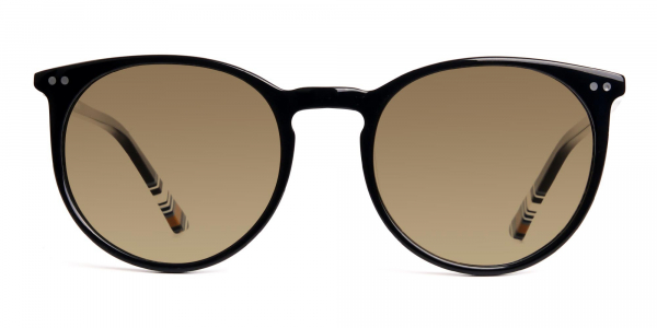 black round designer brown tinted sunglasses frames