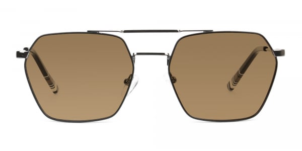 gunmetal black geometric dark brown tinted aviator sunglasses