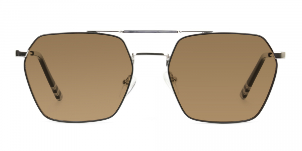 black silver metal geometric brown tinted sunglasses