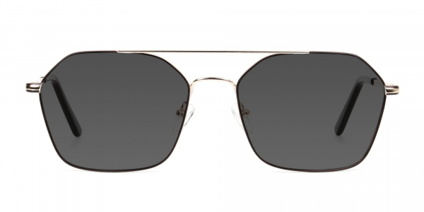 brown and gold geomatric metal aviator grey tinted sunglasses frames
