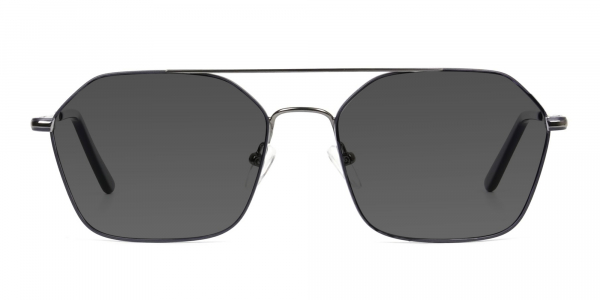 dark royal blue geometric  gunmetal aviator grey tinted sunglasses