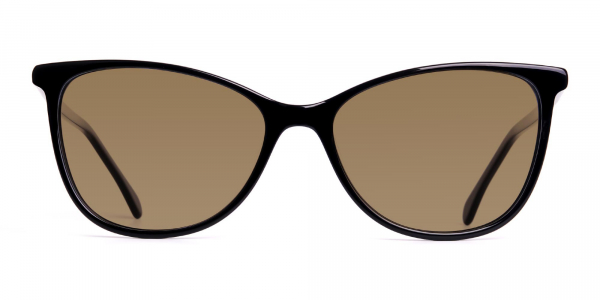 black cat eye full rim dark brown tinted sunglasses frame
