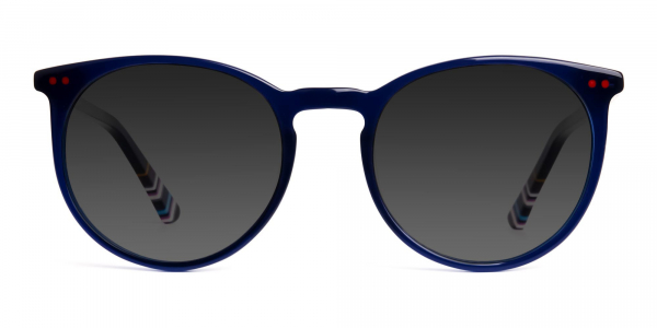 bright indigo blue designer grey tinted sunglasses frames