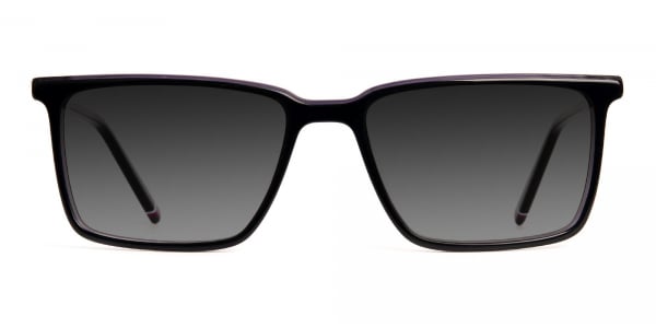 dark purple full rim rectangular grey tinted sunglasses frames