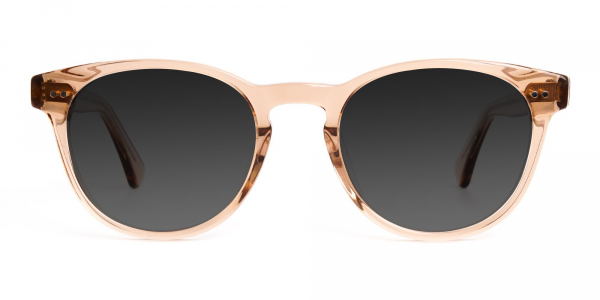 brown transparent round full rim dark grey tinted sunglasses