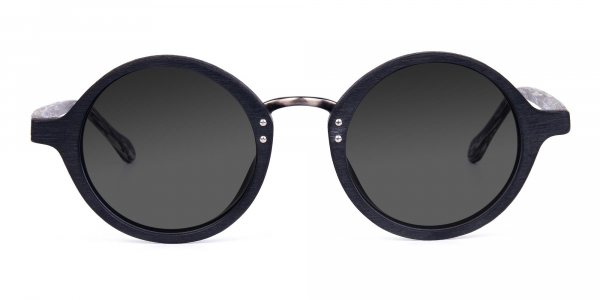 Black Round Wood Sunglasses with Grey Tint