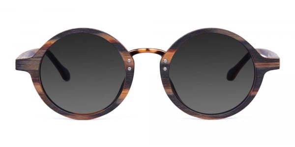 Wooden Tortoise Round Sunglasses with Grey Tint