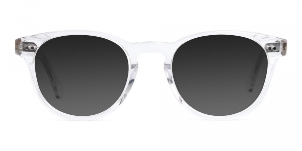 transparent round full rim dark grey tinted sunglasses frames