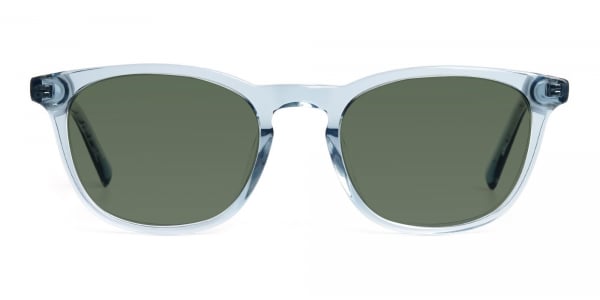 blue transparent wayfarer dark green tinted sunglasses frames