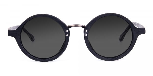 Black Round Wood Sunglasses with Grey Tint