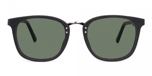 Green Tint Square Shape Black Wooden Sunglasses