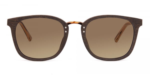 Wooden Brown Square Sunglasses with Brown Tint