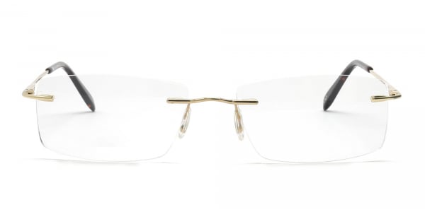 gold rimless metal frame glasses