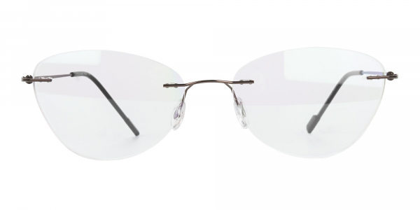 Rimless Cat Eye Glasses in Brown Metal