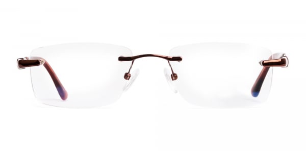 brown rectangular rimless metal glasses frames