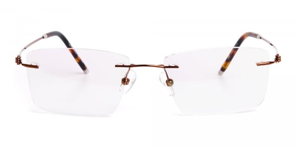brown rectangular rimless titanium glasses frames