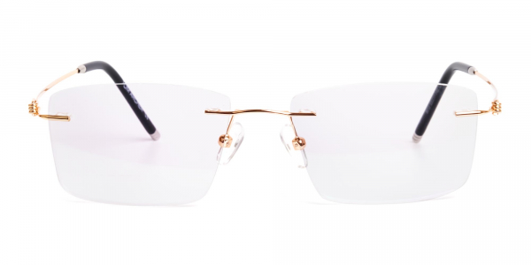 gold rectangular rimless titanium glasses frames