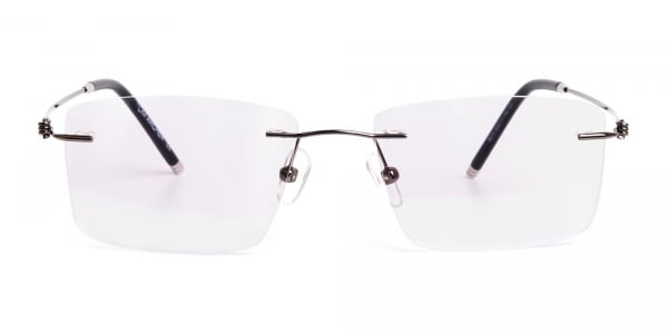 gunmetal rectangular rimless titanium glasses frames
